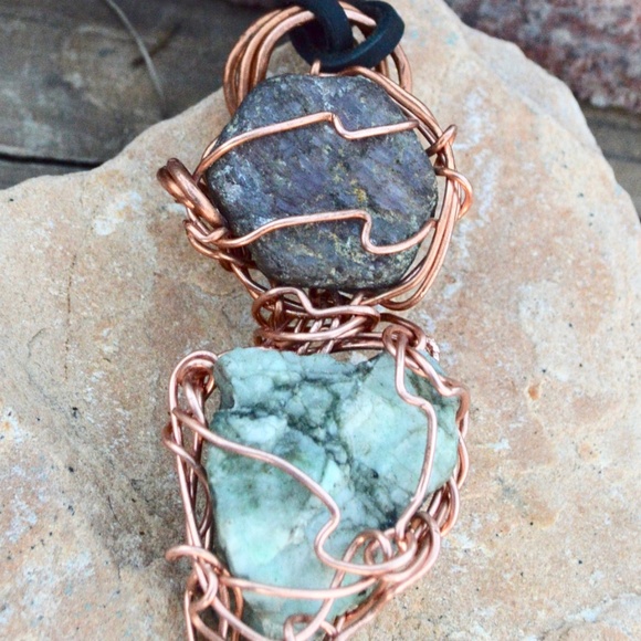 Conceptual Subculture Other - Genuine Raw Ruby Emerald Copper Pendant Necklace